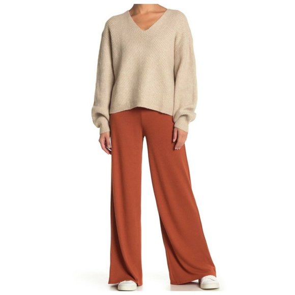 Velvet Torch Cognac Ribbed Wide Leg Palazzo Pants - Picture 2 of 7